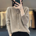 Fashion Women 100% Merino Wool Cardigans Cashmere Sweater Autumn Winter O-neck Long Sleeve Knitwear Female Basic Clothing Tops