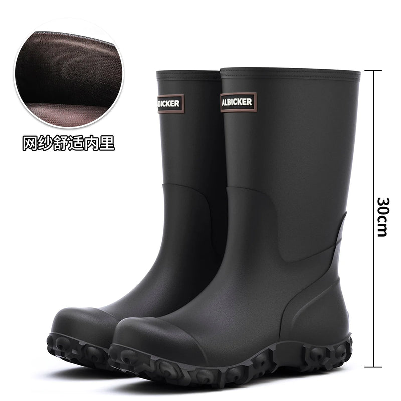 Men Rain Boots Fashion Mid-calf Rubber Boot Non Slip Fishing Rubber Galoshes Winter Warm Cotton Waterproof Shoe Резиновые Сапоги