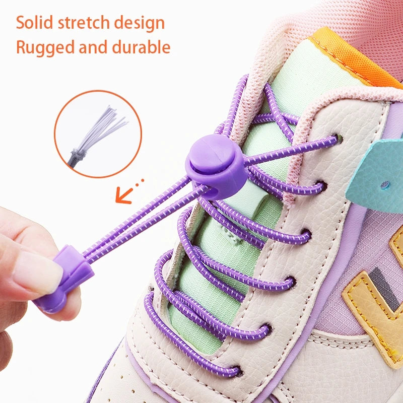 2 Pair No Tie Shoe Laces Kids Adult Quick Laces Round Elastic Shoelaces Without Ties Lock Shoelace Sneakers Shoes Accessories