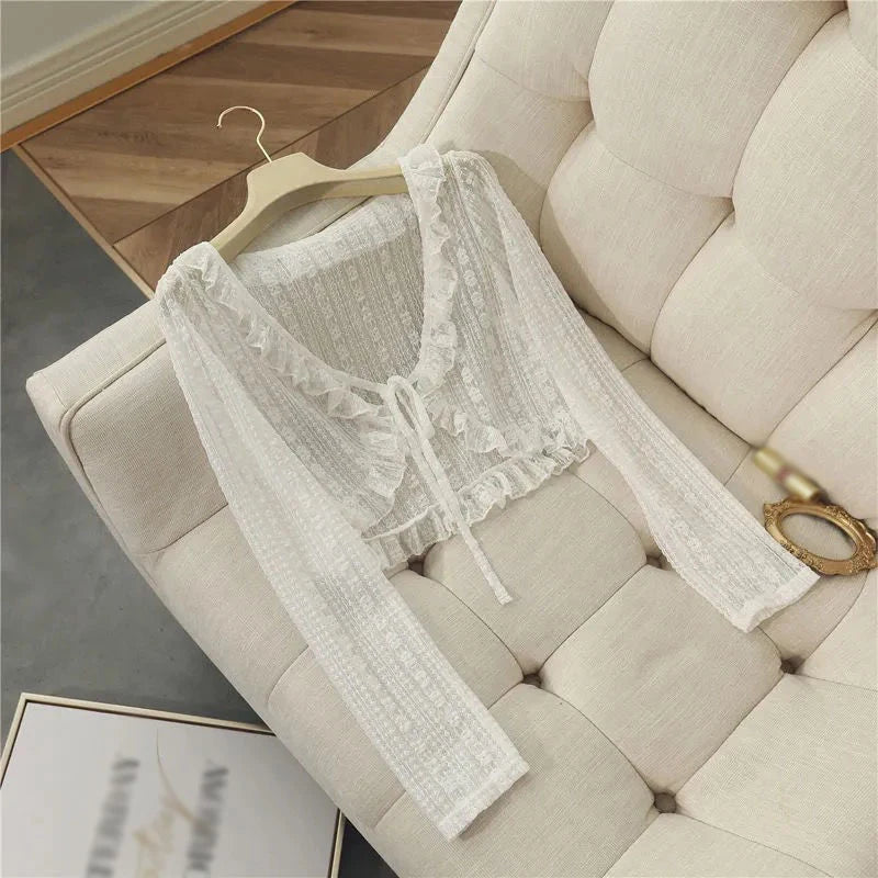 Lace Ruffle Shirt Y2Y Korean Summer Cardigan Sunscreen - View 6 | SAMAG