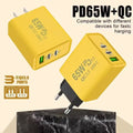 65W 3 Ports GaN USB PD Charger Fast Charging Type C Mobile Phone Adapter Quick Charger 3.0 For iPhone 15 Samsung Xiaomi Huawei