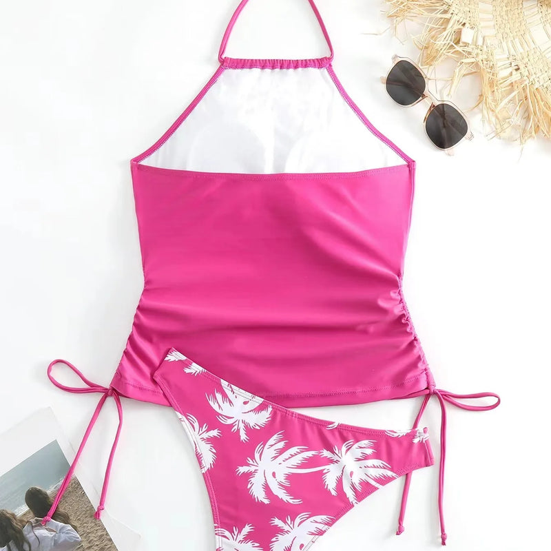 Sexy Solid Print Tankini Set Tied Halter Bikini Swimsuit | SAMAG