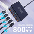 800W USB C GaN Charger 100W PD3.0 PPS QC3.0 10-Port Fast Charging Station for iPhone 16/15 Samsung MacBook Pro Laptops Tablets
