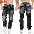 Men Jeans Solid Pockets Stretch Denim Straight Pants | SAMAG