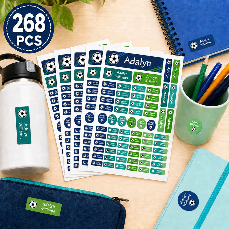 Custom Soccer Name Labels Personalized Waterproof Stickers for Bottles Lunch Boxes Notebooks Sports Gear 4 Shapes