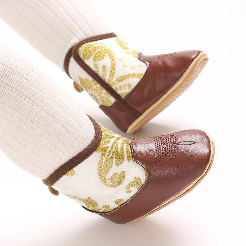 0-18M New Western Cowboy Rubber sole Non-SlipBoots Fashionable and Casual Infant/Toddler Mid length Boots Embroidered Baby Boots