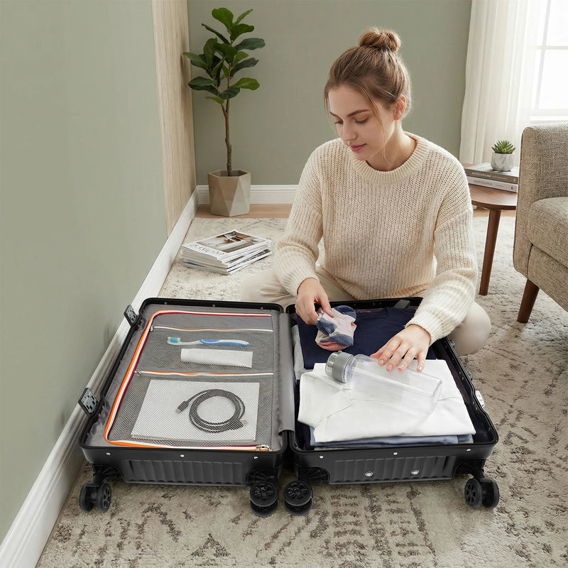 Top Opening Rolling Travel Suitcases, with Spinner Wheels & TSA Lock (Back), PC Hard Shell Suitcase, Large Expandable Checked Luggage