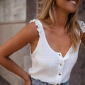 2026 Women's Summer New Daily Casual Versatile Solid Color Round Neck Button Decoration Sleeveless Vest T-Shirt Women's Clothing