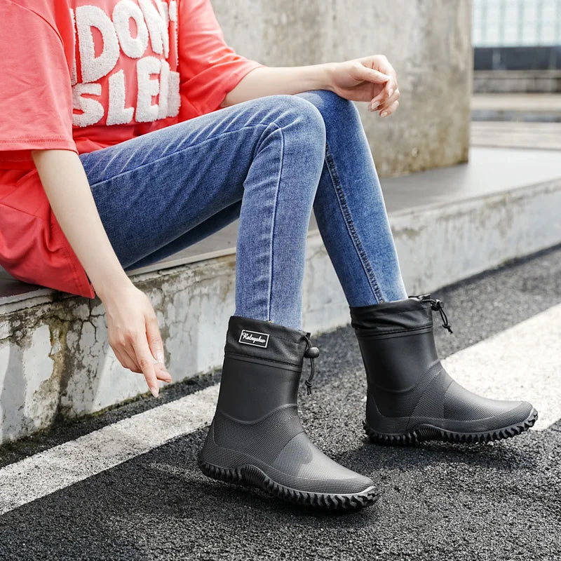 1 Pair of Men's Short-Tube Rain Boots, Outdoor Commuting Waterproof Shoes, Women's Low-Cut Lightweight Non-Slip Water Boots, Beach Rain Boots