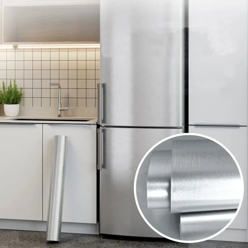 40cm metal brushed silver wall sticker stainless steel kitchen living room refrigerator countertop adhesive wallpaper