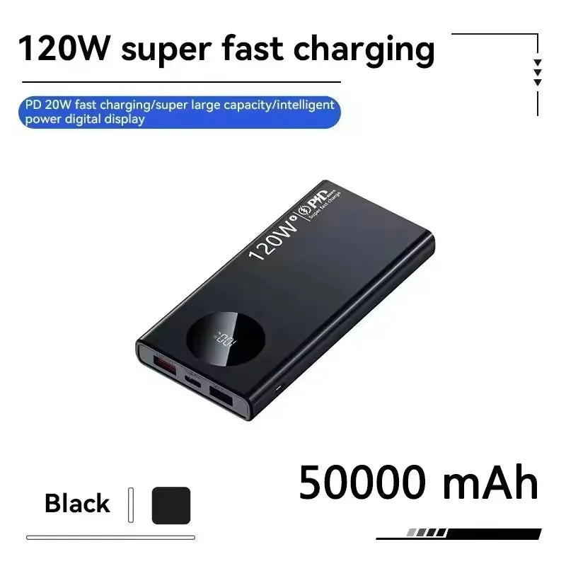 Lenovo 500000mAh Power Bank 120W Super Fast Charging PD20W Dual Way Digital Display Airplane Safe CCC For iPhone Samsung Xiaomi
