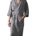 2026 Spring Autumn Men's Nightgown Cotton and Linen Robes Kimono Medium and Long Nightgown Homewear Bath Steamed Clothes Male