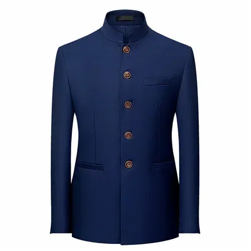 Chinese Stand Collar Men Blazer, Korean Style Solid Casual Suit Jacket, Fashion Slim Fit Dress Coat, Yellow,Burgundy,White,Black