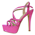 Women Sandals 14CM Super Sexy Platform High Heels Ankle Strap Sandals Open Toe Sanke Gladiator Party Dress Red Wedding Shoes