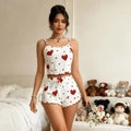 5 Size Choose S M L XL 2XL Women's Pajamas Set Straps Sleepwear Vest + Shorts Red Heart Print Nightwear Sexy Lingerie