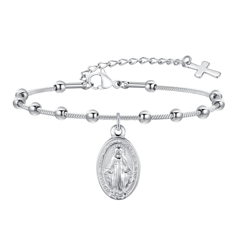 Vnox Rosary Bracelet for Women Girls, Gold Plated Stainless Steel Religious Cross and Virgin Mary Prayer - Visuel 12 | SAMAG