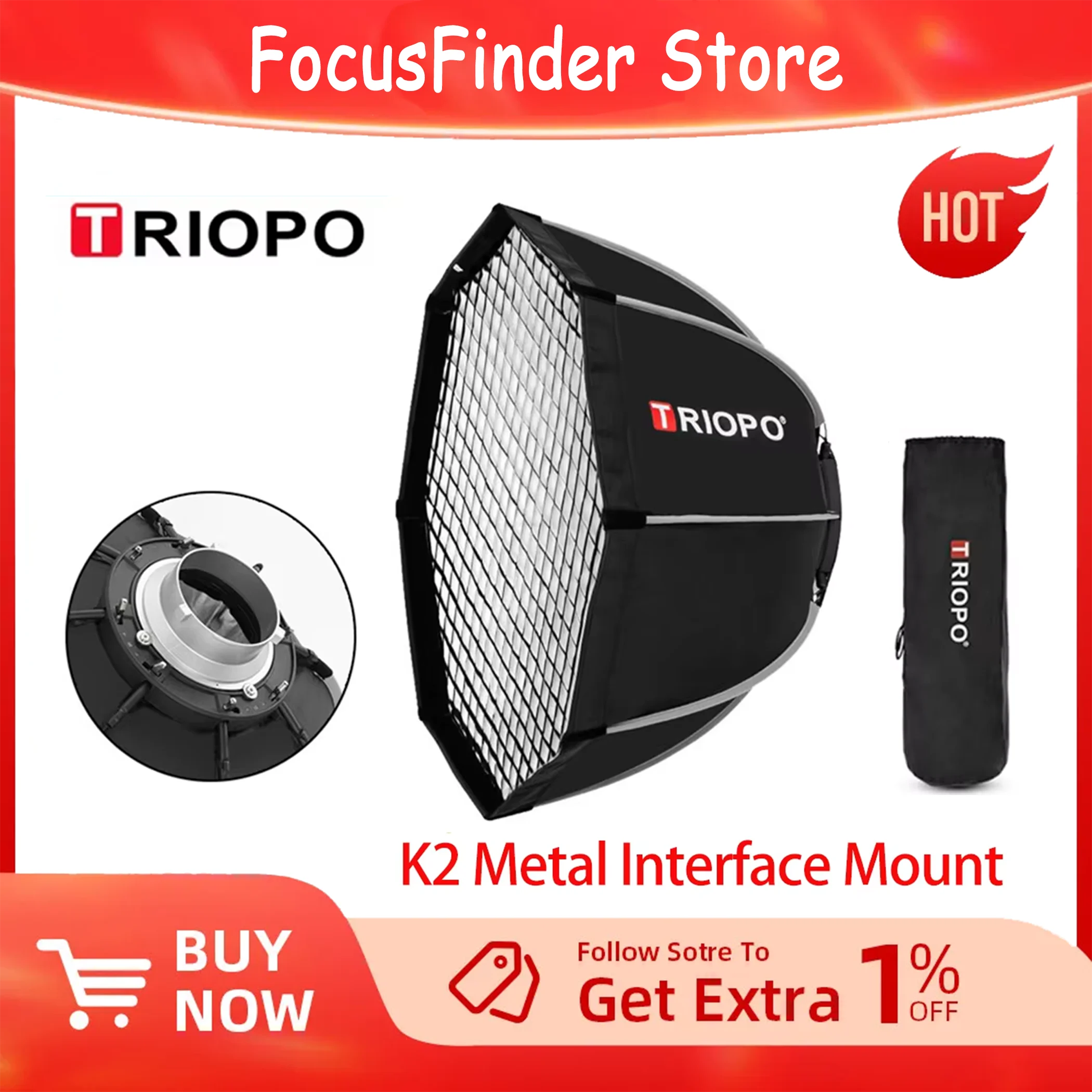 Triopo K2 55cm 65cm 90cm 120cm Quickly Release Bowens Mount Octagon Softbox + Honeycomb Grid Outdoor Soft Box for Flash