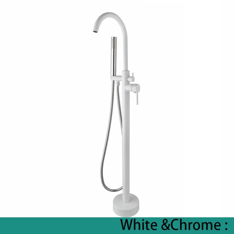 KEMAIDI Golden Plated Bathtub Filler Shower Roman Tub Faucet Set Free Standing Black Bath Shower Systerm Round Spout Mixer Tap