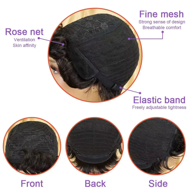 Afro Kinky Curly Human Hair Wigs 6/8 Inch Machine Made Wigs for Women - Fluffy Natural Looking Pixie Cut Wigs