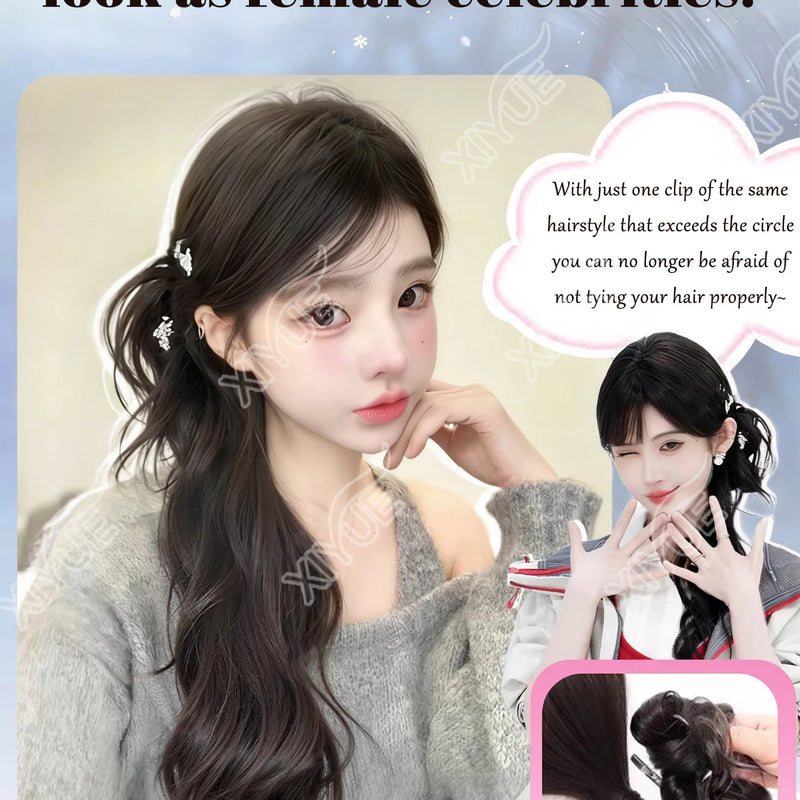 XIYUE Chinese Style Claw Clip Ponytail Braid Wig for Women, Elegant Updo, Natural Synthetic Hair Extension