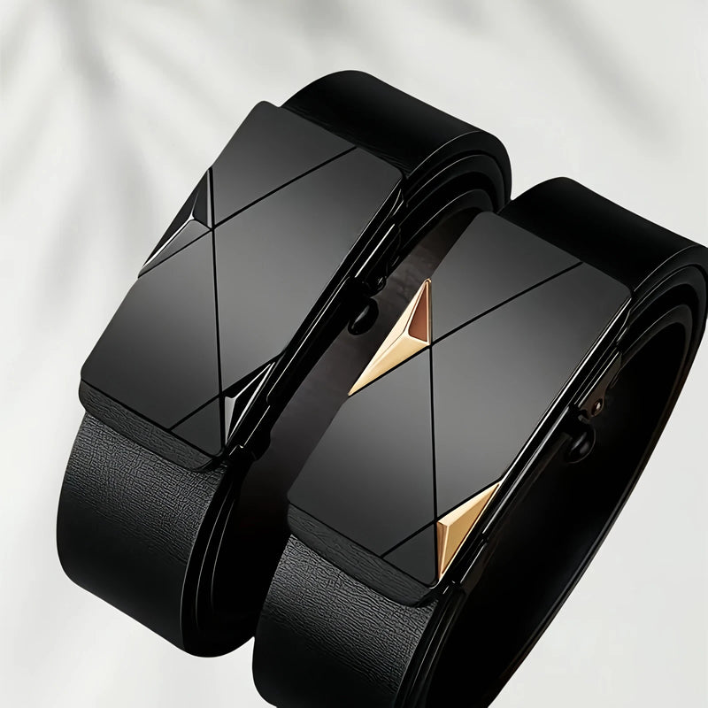 2pcs Trendy Retro Men's Automatic Buckle Belt Simple Fashion Men's Business Casual Belt High Quality Men's Clothing Accessories