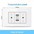White Tempered Glass Italy USB Type C Smart Fast Charging Wall Socket Plugs Schuko Light Switch Panel Chile TV Sat Computer CAT6