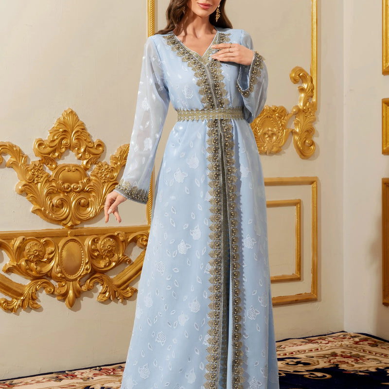 Muslim Abayas Moroccan Floral Maxi Kaftan Dress for Women | SAMAG