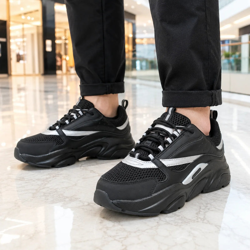 Men Chunky Platform Sneakers Breathable Mesh Patchwork Casual Shoes Thick Cushion Non Slip Walking Shoes Lace Up Fashion Streetw