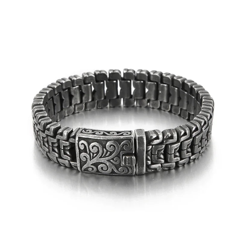 16mm Combining Fashion And Retro Elements Biker Chain Bracelet - Stainless Steel 316L - KB123643-BDJX
