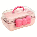 1pc Cute Cartoon Style Storage Box, Hairpin Headwear Cosmetics Storage Box, Large Capacity Transparent Lid Jewelry Box, Bedroom