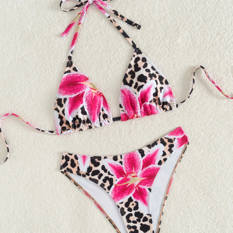 Women's Two Piece Bikini Set 2025, Sexy Triangle Push Up Swimsuit, Floral Print Bathing Suit, Beach Swimwear