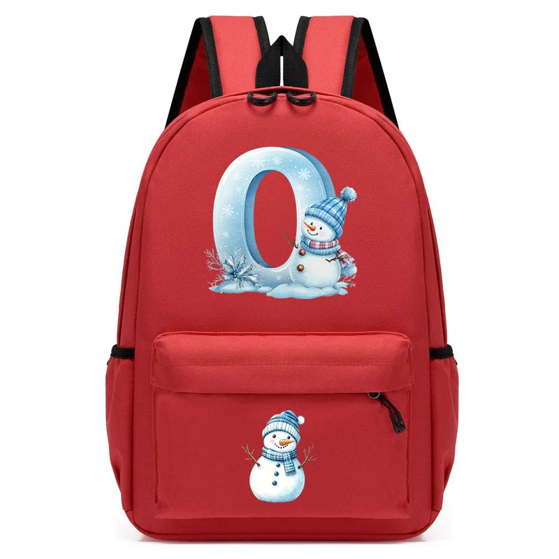 Xmas Snowman Alphabet A-Z Print Backpack for Toddler Girls Boys Schoolbag Holiday Lightweight Kindergarten Kid Daily School Bag