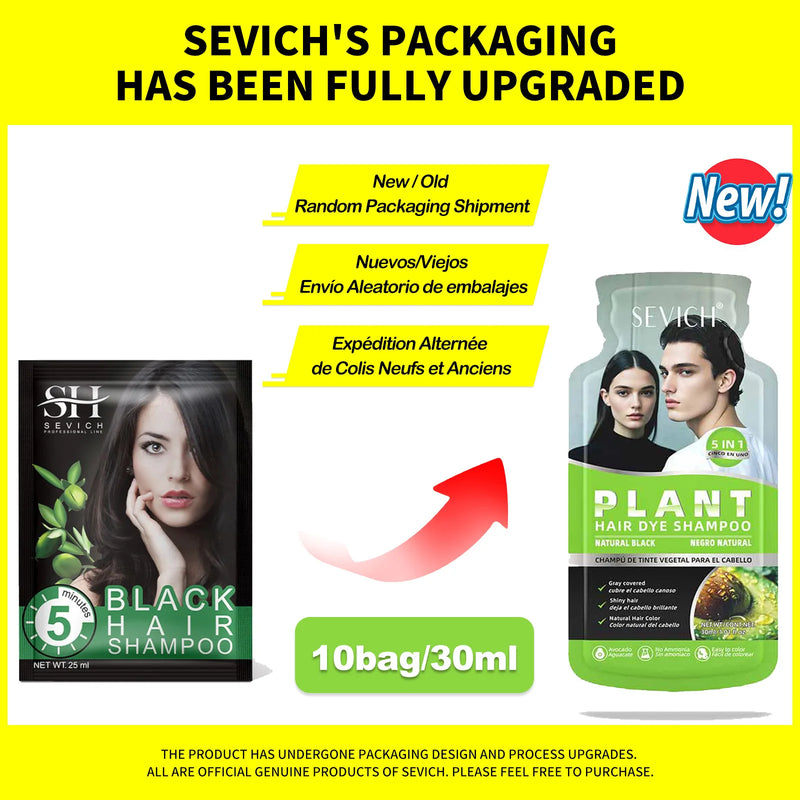 SEVICH 10Pcs Fast Black Hair Shampoo 5 Mins Fast Become Black Hair Dye Herb Natural Hair Care Restore Colorant Shampoo Hair Care