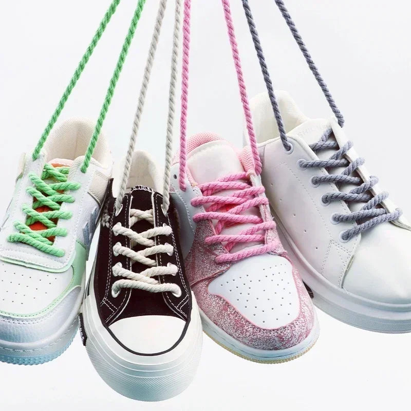 1Pair Round Shoelaces 6mm Thicker Cotton Shoelace AF1/AJ1 Twisted Rope Laces Sneakers Boots Shoe Laces for Shoes 120/140/160CM