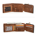 CONTACT'S Genuine Crazy Horse Leather Men Wallets Vintage Trifold Wallet Zip Coin Pocket Purse Cowhide Leather Wallet For Mens