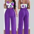 Women's Two Piece Sets Fashion Print Halter V-Neck Short Tank Suit Tops Long Pants Matching Set Summer Casual Female Slim Pants