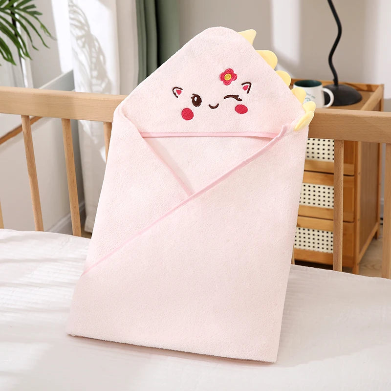 A Cartoon Coral Fleece Bath Towel for Babies, Children's Bath Towel, Baby Washcloth, 31.5* 31.5inch , Made of Super Absorbent Polyester Material, Warm and Breathable, with Cartoon Animal Shapes for Kids, Suitable for Home and