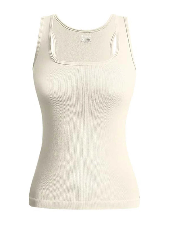 Hot Sale Summer Women's Basic Elastic Tank Top Sleeveless Square Collar Vest T-shirt Fashion Fitness Yoga Women's Casual Top