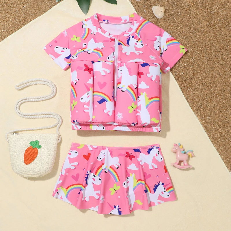 Children's Buoyancy Swimsuit Cartoon Print Swimwear Kid One-Piece Floating Rash Guards Bathing Clothes Boys Girls Swimming Suits