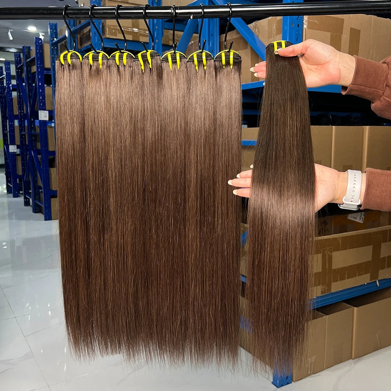 Straight #2 Color Human Hair Bundles Double Weft 100% Vietnamese Virgin Hair Weaving Extensions 100grams 1/2/3/4 Bundle Deal