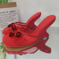 European and American Fashion Hollow Flower Baotou Banquet Half Slippers for Women's Outdoor Versatile Slope Heel Fashion Shoes