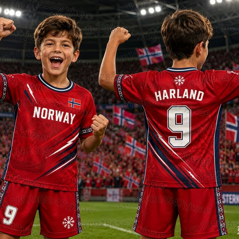 26 Boys HAALAND No.9 Football Jersey Tee Shorts Set Women - View 2 | SAMAG