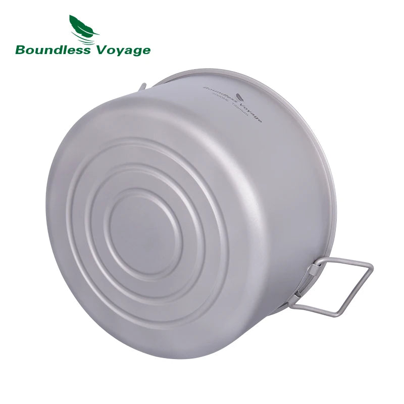 Boundless Voyage 2L 5L Big Capacity Soup Pot Titanium Camping Pot with Lid Folding Handle for Hiking Picnic Outdoor Cooking Pot