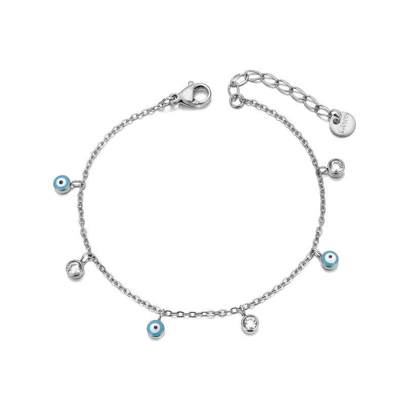 Lokaer Vintage Enamel Blue Eye Charm Bracelets for Women Stainless Steel Cubic Zirconia Chain Bracelet Waterproof Jewelry B24110