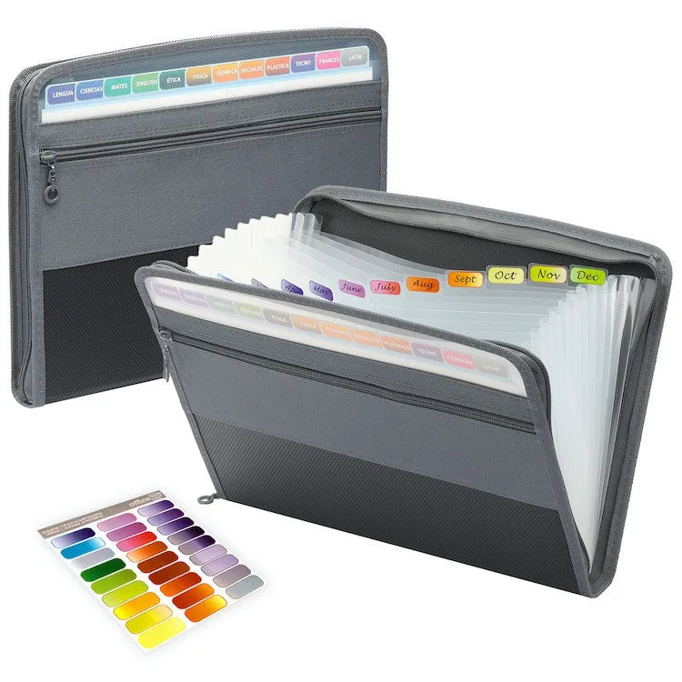 Accordion File Organizer with Safe Zipper, 13 Pocket Expanding File Folder with Front Pencil Pouch,  School Office Supplies