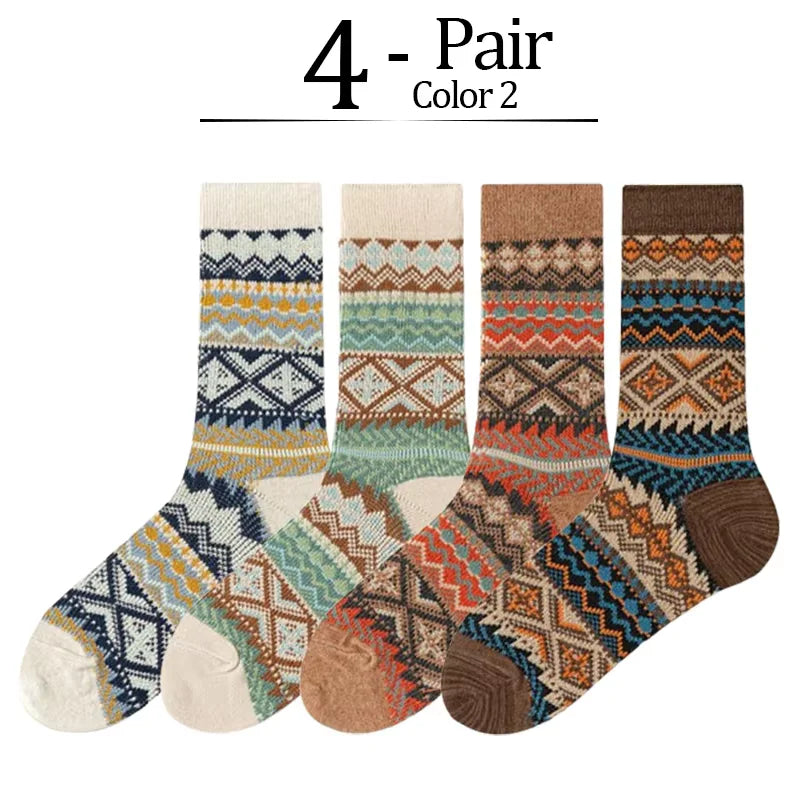 4 Pairs Man Short Socks Retro Bohemian Stripe Style | SAMAG