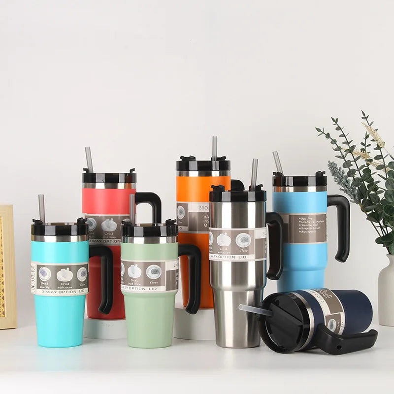 30oz Stainless Steel Thermos Mug With Straw Car Insulated Flask Water Tumbler for Outdoor Keeps Cold and Heat Thermal Mug