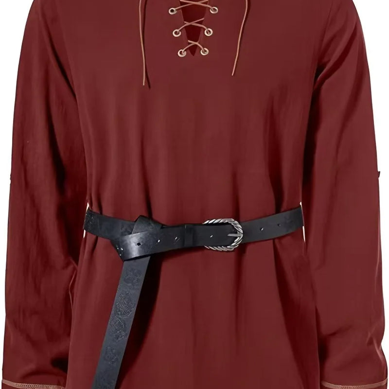 Men Medieval Lace Up Linen Long Sleeve Tunic Viking | SAMAG