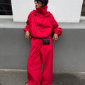 Women Hood Stand Collar Loose Jumpsuit Long Sleeve Elastic Waist Wide Leg Overalls Casual Streetwear One Piece Outfit For Ladies