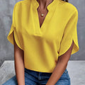 Women Elegant Solid V Neck Blouse Casual Short Sleeve Loose Shirt Summer Solid Tops Harajuku Office Ladt Chiffon Blouse 2026 New
